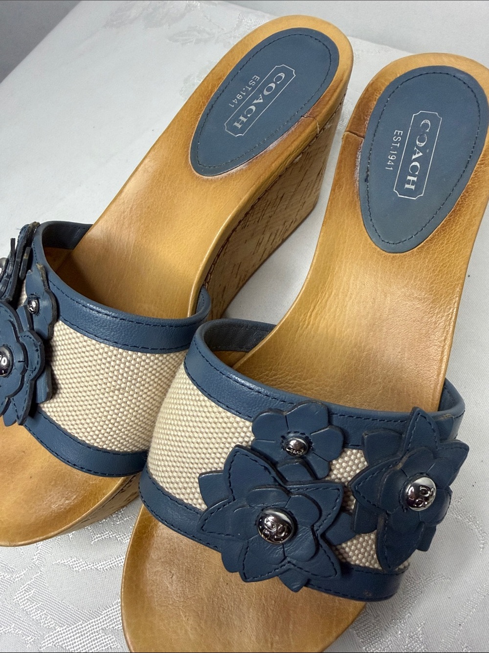 Vintage Y2K COACH "Jesaca" Floral Cork Wedge Sandals - Picture 3 of 6